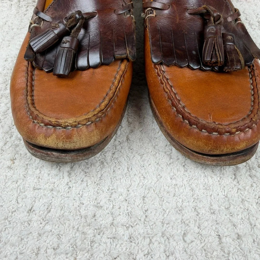 Allen Edmonds Mens 8.5 D Two Tone Brown Leather Kiltie Tassel Loafers 3038